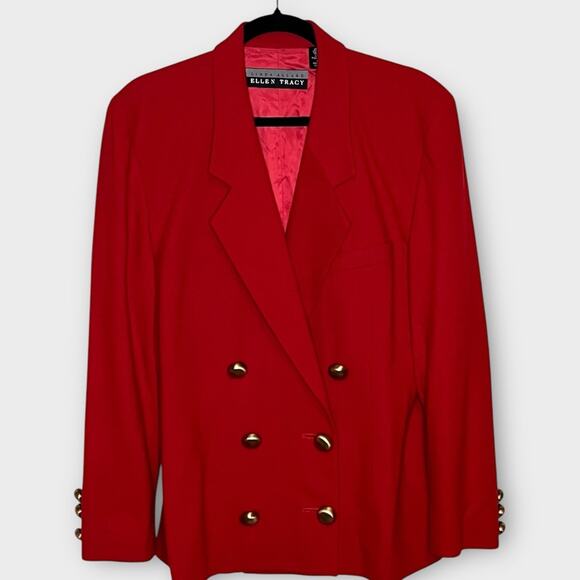 VINTAGE red wool double breasted gold button blazer size 8 preppy old money - Picture 1 of 6